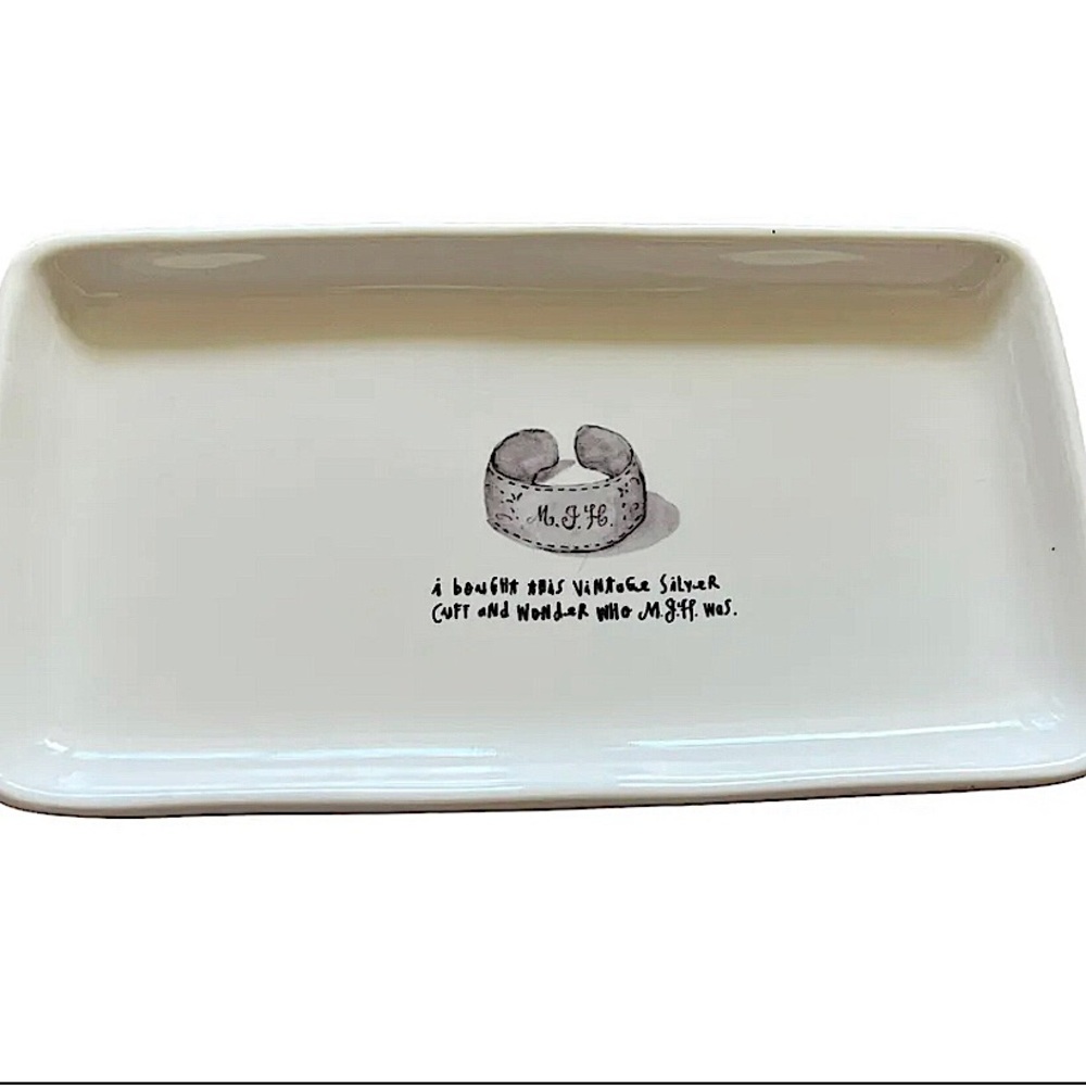 Rae Dunn French Sketch Vintage Silver Cuff Trinket Tray Retired Vintage Piece